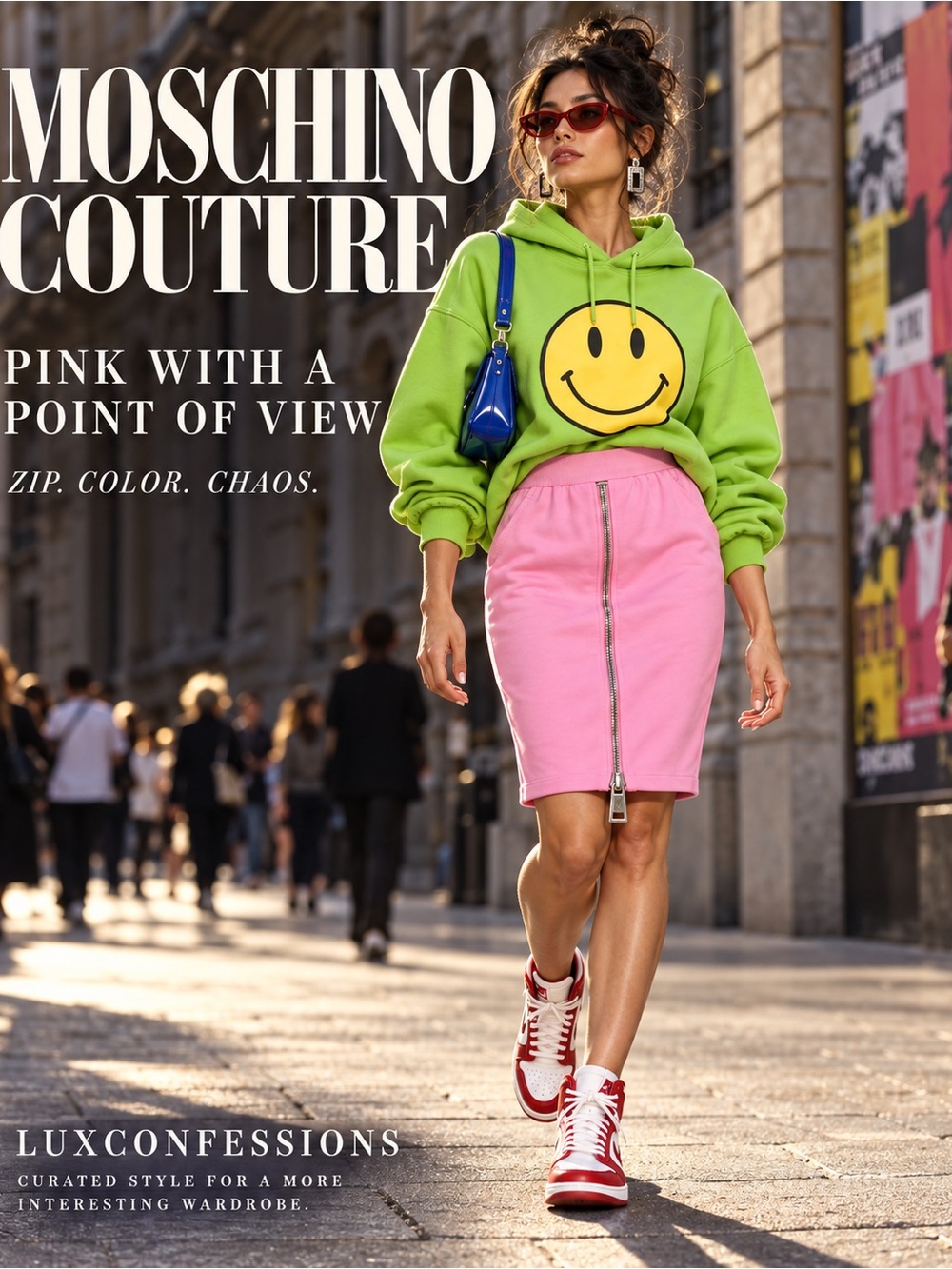 Moschino Couture Pink Cotton Pencil Skirt Two-Way Front Macro Zipper US 6
